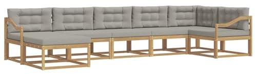 vidaXL Outdoor-Sofagarnitur mit Kissen 7 pcs Weiß und Hellgrau, Moderner Garten-Sofa, Flexible Sitzgelegenheit, wetterfestes Set für Entspannung im Hinterhof