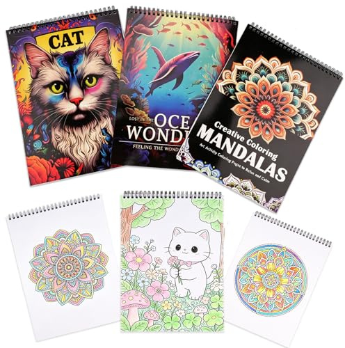 suaywo Ausmalbuch für Erwachsene 3 Set Mandala Malbuch,Spiralbindung | Malbuch Erwachsene Entspannung mit 24 Buntstifte 96 Mustern Mandala Malbuch für Erwachsene fördert Konzentration