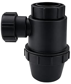 Noir Matt Black Bottle Trap 1 1/4, Round Decorative P-Trap, Adjustable Waste Traps Plumbing Drain Tube for Bathroom Sink Basin Vessel, Matt Black