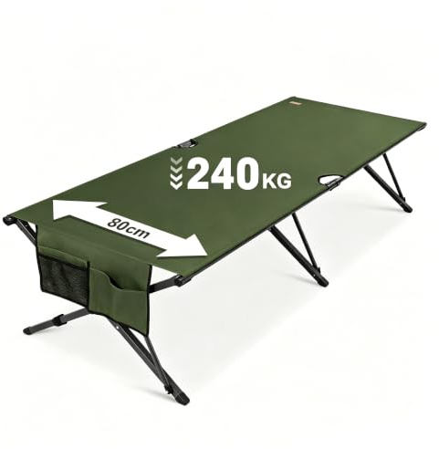Fältsäng hopfällbar XXL upp till 240 kg, 210 x 80 cm, klappa upp & använd omedelbart