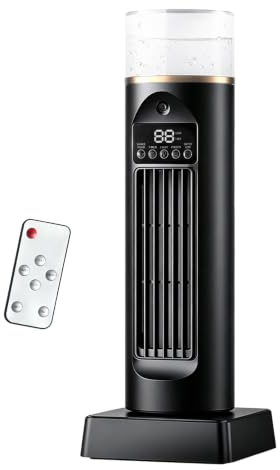Porceosy Ventilatore a torre con telecomando, 6 velocità, luce notturna a LED a 7 colori, raffreddatore d'aria silenzioso, ventilatore nebulizzatore alimentato tramite USB, per casa, ufficio