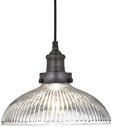 Industville - Brooklyn Glass Dome Pendant - 12 Inch - Ceiling Light - Light Shade - Black/Clear Colour - Pewter/Brass/Glass Material - 25 CM X 30 CM X 30 CM
