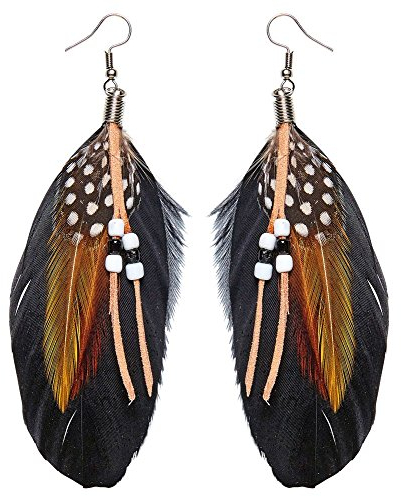 shoperama Feder Ohrringe Leder Perlen Schmuck Damen Indianerin Steampunk Hippie Wilder Westen Flower Power Federn Boho