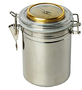 MUXIANG Edelstahl-Luftbefeuchter für Zigarren, Tabaks, Kaffeebohnen, Tee, Süßigkeiten, integriertes Hygrometer, runder Luftbefeuchter CG0011