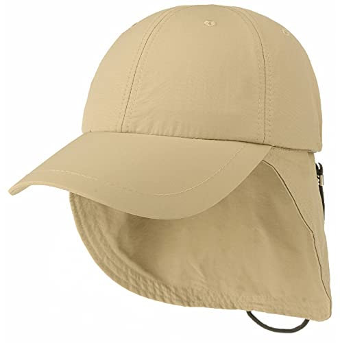 Lipodo Supplex Cap mit Nackenschutz Damen/Herren - Wasserabweisend - Aus Nylon - Mit UV-Schutz 40+ - Gummizug hinten - Abnehmbarer Nackenschutz - Sommercap Frühjahr/Sommer beige L (57-58 cm)