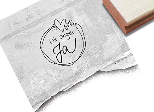 Stempel Hochzeitsstempel WIR SAGEN JA in Handschrift, 2 Größen - Textstempel zur Hochzeit, für Einladungen Heiratsanzeige Tischdeko - zAcheR-fineT