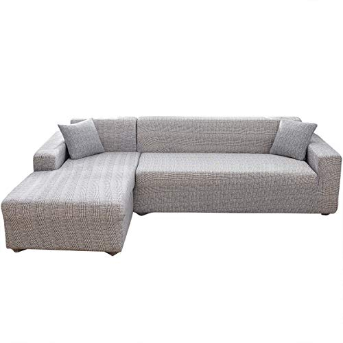 ele ELEOPTION Sofa Überwürfe elastische Stretch Sofa Bezug 2er Set 3 Sitzer für L Form Sofa inkl. 2 Stücke Kissenbezug (Hellgrau)
