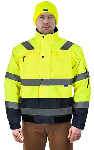 AYKRM Detachable sleeves Waterproof Comfort Hi Vis Winter Bomber Jacket High Visibility Safety Security Reflective Workwear