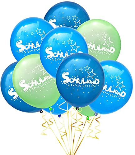 Oblique Unique® 10 Luftballons mit Schulkind und Stern Motiven für Schuleinführung Einschulung Schulanfang Schulstart Deko Ballons Farbmix Jungs