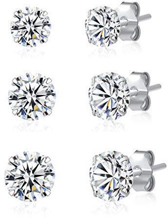 SILBERTALE Ohrringe Ohrstecker Silber 925 Damen Set für Mehrere Ohrlöcher 3er Paare mit Zirkonia 3mm-8mm