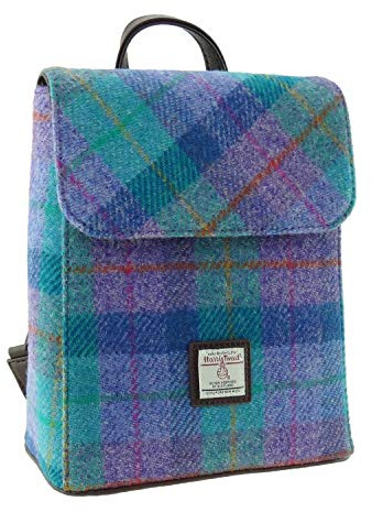 KWH Glen Appin Of Scotland Harris Tweed Rucksack, Handtasche, Geldbörse, Schottenkaro, Grün / Violett