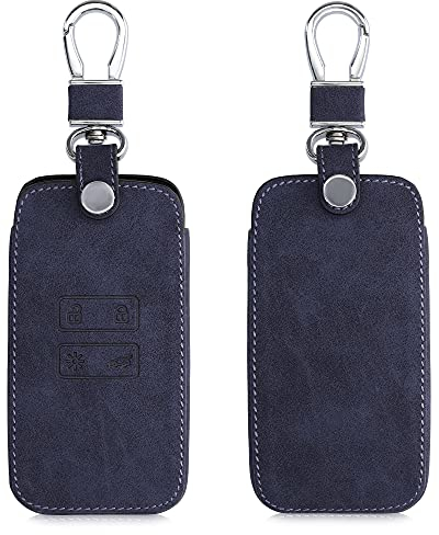 kwmobile Autoschlüssel Hülle kompatibel mit Renault 4-Tasten Smartkey Autoschlüssel (nur Keyless Go) - Wildlederoptik - Kunstleder Schutzhülle Schlüsselhülle Cover - Dunkelblau