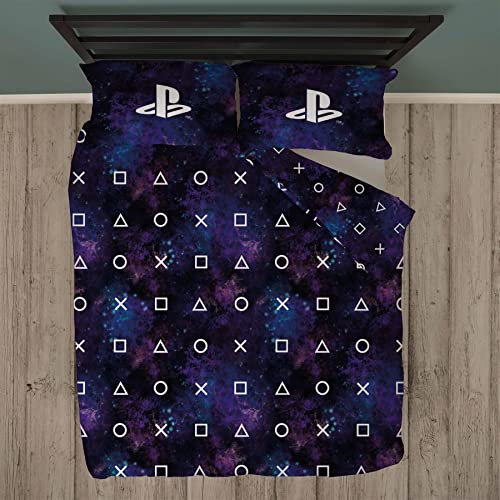 Playstation Nebula Double Duvet Cover - Playstation Controller Icons Design - Officially Licensed Reversible Bedding set with matching Pillowcase
