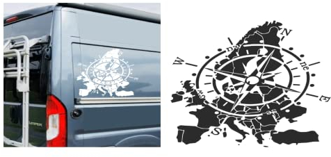 generisch Europa Karte/Kompass Aufkleber, Silhouette Aufkleber (311/1) (schwarz matt, 40 x 32 cm)