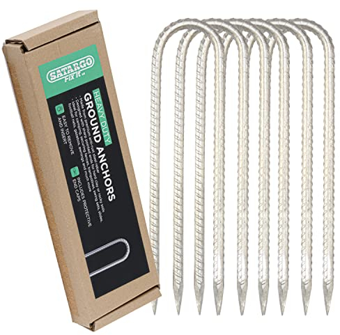 Satargo Heavy Duty Ground Rebar Stakes Garden Staples, Galvanized Steel Tent Nails, U Pegs Gardening Anchors, Landscape Pins for Trampoline, Camping, Canopies, Sheds Ports Swing Sets (8)