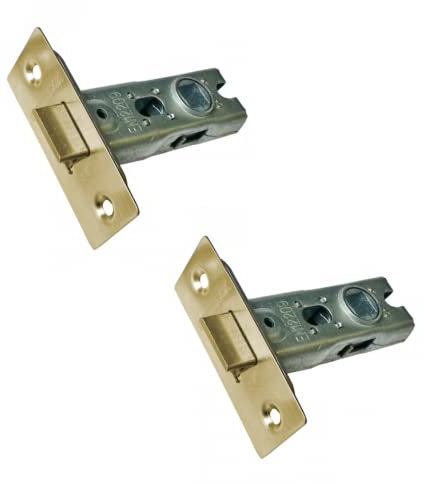 UAP 75mm Tubular Door Latch with Square Corners - 2-Pack Stainless Steel Internal Door Lock Set with Strike Plate & Fittings for Home, Office & Commercial Use (2 Pack, 75mm, Evershine Brass)