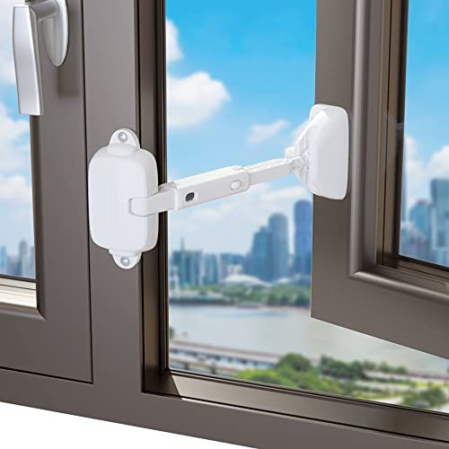 EUDEMON Cerradura de seguridad para ventanas para bebés, limitador de ventanas a prueba de niños, pestillo de cerradura ajustable para marcos de ventanas de aluminio y madera (Blanco, 1 Piezas)