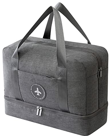Sporttasche Trocken Nass Trennung Schwimmtasche Wasserdicht Reisetasche Badetasche Waschtasche für Fitnessstudio, Pool, Strand, Urlaub, Reise, Outdoor Sport (Grau)