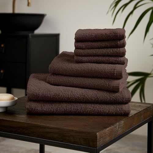 Catherine Lansfield Quick Dry Cotton 8 Piece Towel Set Chocolate