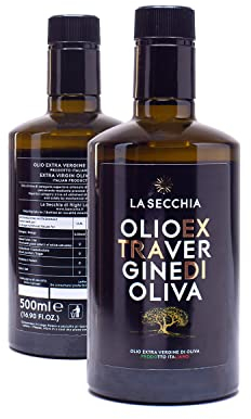 La Secchia - Aceite de Oliva Virgen Extra Italiano, Aceitunas Cultivadas Cerca del Lago de Garda, Sabroso, Afrutado, Amargo, Aceite de Oliva Virgen Extra 100% Artesanal, Made in Italy, 0,5 litros