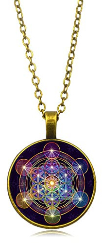 CQHODFYA Metatrons Würfel Halskette für Herren Damen mit Anhänger,Heilige Geometrie Kette, Schmuck Geschenkidee,Blume des Lebens Spirituelle Halskette mit 18 + 2 Verlängerung-Mit Schmuckschachtel