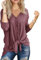 IWOLLENCE Women's Waffle Knit Tunic Knot Tie Blouse Long Sleeve Tops V-Neck Casual Loose Bat Wing Shirts (Rust Red, M)