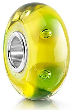 MATERIA by Matthias Wagner Glas Charms Anhänger Silber 925 Beads gelb grün mit Luftbläschen 149