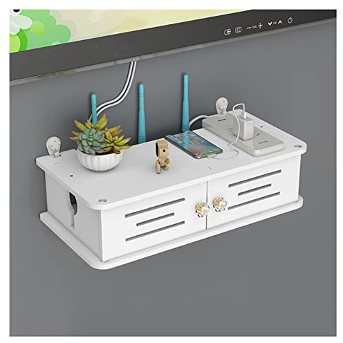 PPGE Home Wall Hanging WiFi Router Shelf Wireless Router Storage Box Wood-Plastic Cable Hider Box Wall Mount Floating Shelves for Storage of Cable, Wires, Routers, TV Set-Top Boxes