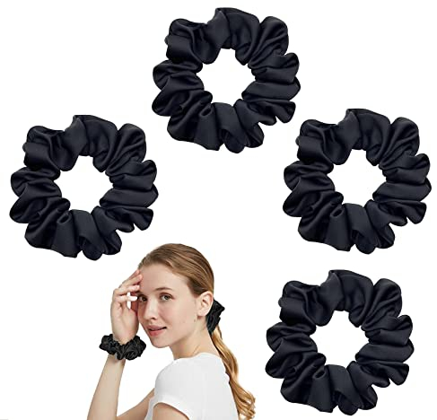 Ikadiya Haargummi[4 Stück], Haare Ringe, Haargummis Elastische Haarbänder Pferdeschwanz, Haargummis Scrunchies Satin, für Damen und Mädchen (4 Farben)