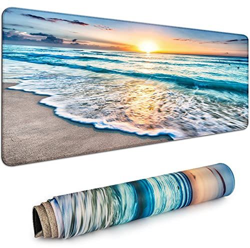 Grand tapis de souris de jeu étendu 89 x 40 cm XXL avec base antidérapante et bords cousus pour ordinateur, bureau, clavier et ordinateur portable, plage