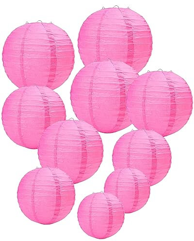 Meisax 10 Stücke Lampions 20cm Rund Papier Lampenschirm Rosa Rot Papierlaterne Classic Bamboo Style Papierlampion für Hochzeitsdeko Geburtstag Garten