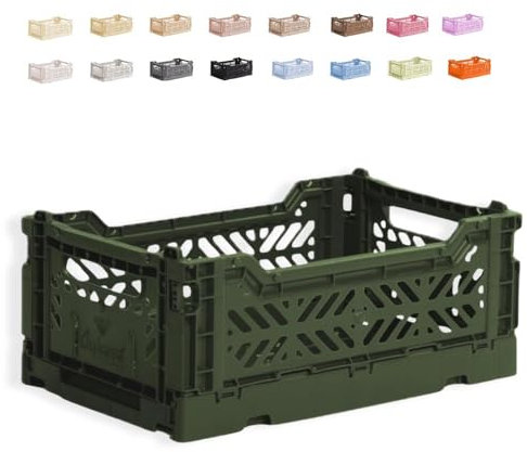 Ay-Kasa der originale faltbare Kunststoff-Aufbewahrungsbehälter, faltbarer Aufbewahrungskorb, stapelbare Kisten, stapelbare Aufbewahrungs Klappbox für Küche, Spielzeug und Büro (Mini, Khaki)