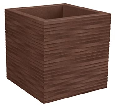 Tecnokit Nicoli quadratische Vase Quadro Elegance, gerippte Oberfläche, aus Kunstharz, für den Außenbereich, Maße: cm 30 x 30 x 30 cm eleganter Übertopf (Corten)