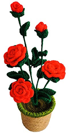 Fiore Artificiale All'uncinetto Fiore Artificiale Tessuto a Mano in Lana Fiore Artificiale Fatto a Mano Rosa Girasole Artificiale Campana Orchidea per la Decorazione Dell'ufficio, Decorazione(5 rose)