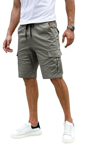 Elegancity Mens Combat Cargo Work Shorts Casual Summer Cotton Jogging Short Regular Fit with Pockets (Grey, Medium)