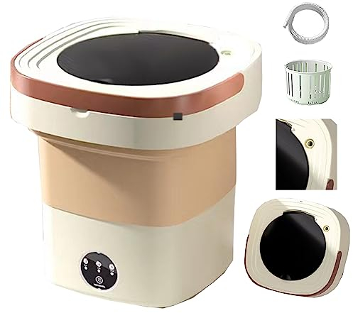 MKYOKO Mini Machine à Laver Portable, Pliable, avec Essorage, Grande Capacité de 15 L, for Camping, Camping-Car, Voyage, Petits Espaces, LéGèRe et Facile à Transporter (Color : Beige)