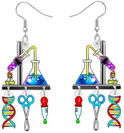 DUOWEI Süße Acryl Lehrer Ohrringe Buntstift Schmuck Zurück zu Schule Hänger für Frauen Mädchen Kinder Buch Apfel Zubehör (Chemie C)