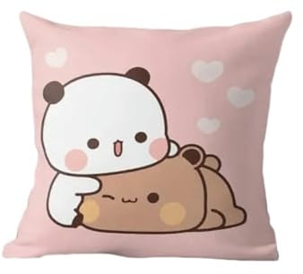 PARREN 2Pcs Panda Bär, Bubu, Duda, Mochi, Pfirsich Katze Anime Wurfkissen 60x60cm Rosa Quadratisch Cartoon Kissenbezug Schlafzimmer & Sofa Dekoration