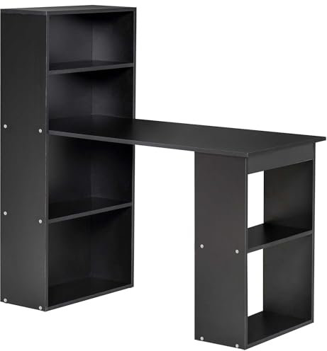 HOMCOM Scrivania PC in Legno con 6 Ripiani Portaoggetti Laterali, 120x55x120 cm, Nero