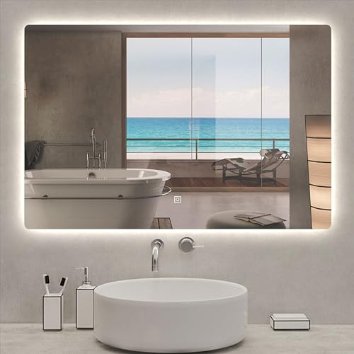 Aica Sanitär Badspiegel mit Beleuchtung 120×80cm Touch Wandschalter Kaltweiß dimmbar Memory-Funktion Badezimmerspiegel Spiegel Energiesparend Lichtspiegel IP44