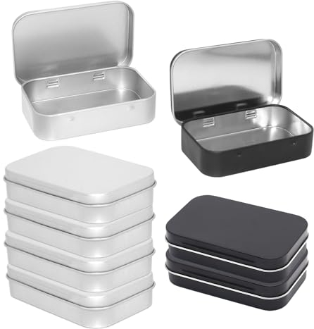 COACOM 6-teilige integrierte Eisenbox, rechteckige Aufbewahrungsbox, leere Metall-Aufbewahrungsbox, zur Aufbewahrung von Süßigkeiten, Schlüsseln, Tee, Bargeld, Angelködern usw. (Silber, Schwarz)