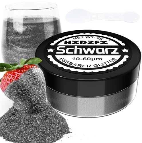 Essbarer Glitzer für Getränke - Lebensmittelfarbe Pulver, Schimmerndes Glitzerpulver, Lebensmittel Glitzerpuder für Schokolade, Kuchen, Fondant, Drinks - 8g (Schwarz)