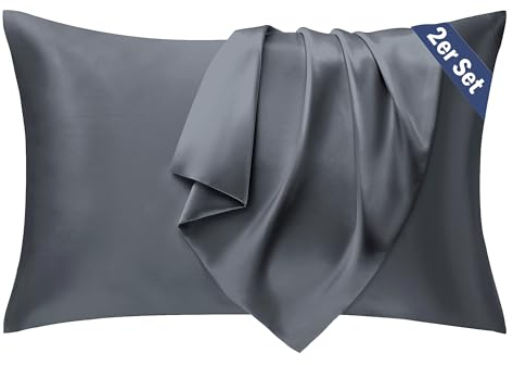Seiwohl Satin Kissenbezug 40x70 2er Set, Weich wie Seidenkissenbezug Silk Pillowcase, Vegane Seide Kopfkissenbezug Kissenhülle Seidenkopfkissen Kopfkissen bezug für Haar und Haut, Dunkelgrau
