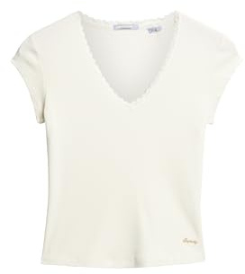 Superdry Damen Athletic Essentials Lace Trim V-Neck T-Shirt Wollweiß 10-12
