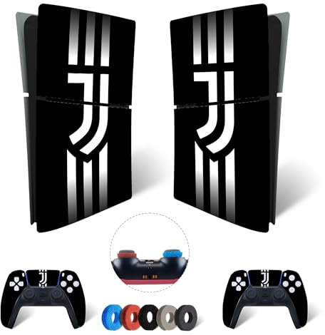 MaD Vision® Extra-Durable Skin Set per PS5 Digital Slim + 5 Paia di Aiming Rings | Pellicola Adesiva in Vinile Opaco per PlayStation 5 + 2 Controllers - per Juventus Design