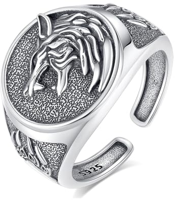 AEONSLOVE Wolf Ring Silber 925 für Damen Herren, Verstellbarer Wikinger Ring Herren, Offener Ringe Wolf Mann