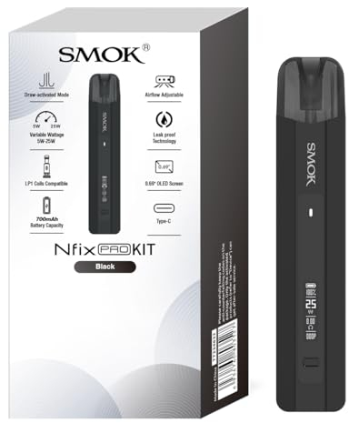 SMOK Nfix Pro Pod System E-Zigarette 700mAh Akku 25W Kompatibel mit LP1 Coils 2ml Pod Einstellbarer Luftstrom Type-C Laden 0.69 Zoll OLED Display Vape Kit Ohne Nikotin Schwarz