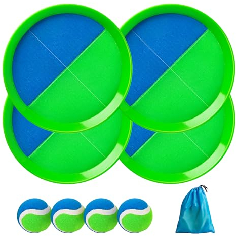 U&C Planet Klettballspiel Wurfspiel Wasserdicht Ball Kinder 3-12 Jahre alt 2er Set Strandbälle 4 Paddel & 4 Bälle mit 1 Aufbewahrungstasche Toss und Catch Ball Familie Outdoor Spiele, blau und grün