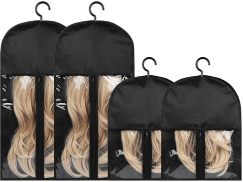 2PCS lange und 2PCS kurze extra lange Haarverlängerung Halter Perücke Tasche Perücke Lagerung für mehrere Perücken (Schwarz)