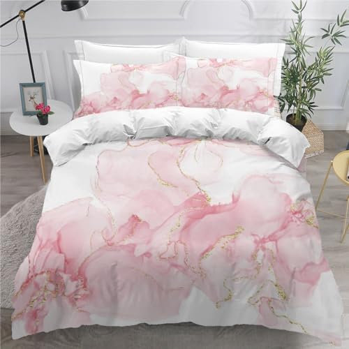 AASIRA Marmor Bettwäsche 135x200 Kinder Bettwäsche-Set 3D Rosa Weiche Mikrofaser Bettbezug mit Reißverschluss und 2 Kissenbezug